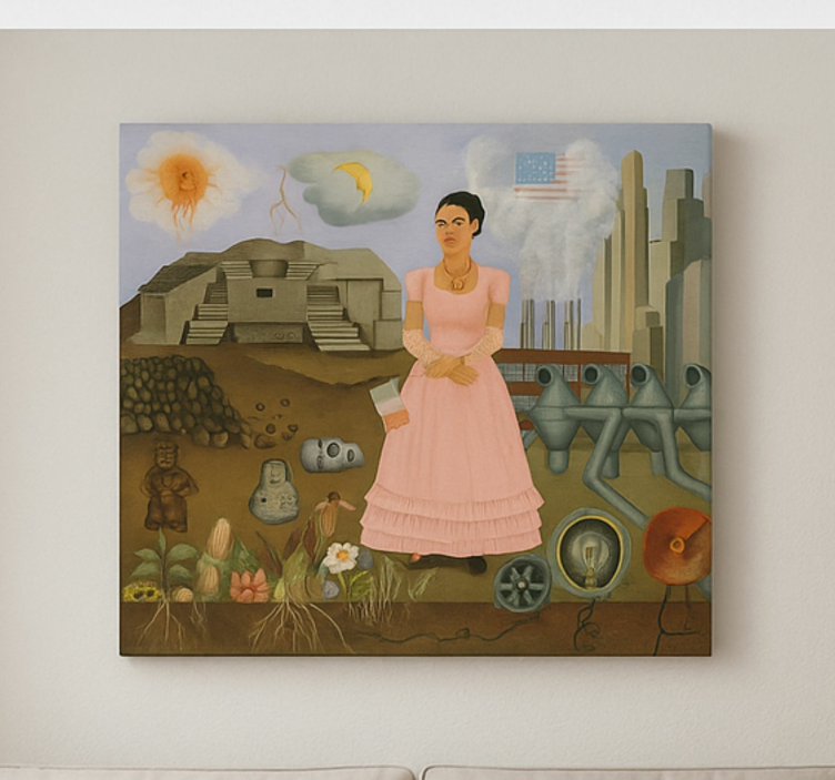 Frida Khalo at the border canvas art - TenStickers