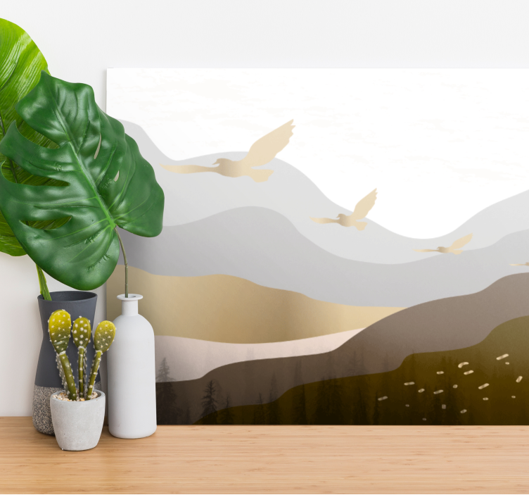 Geometric mountain and birds landscape canvas - TenStickers