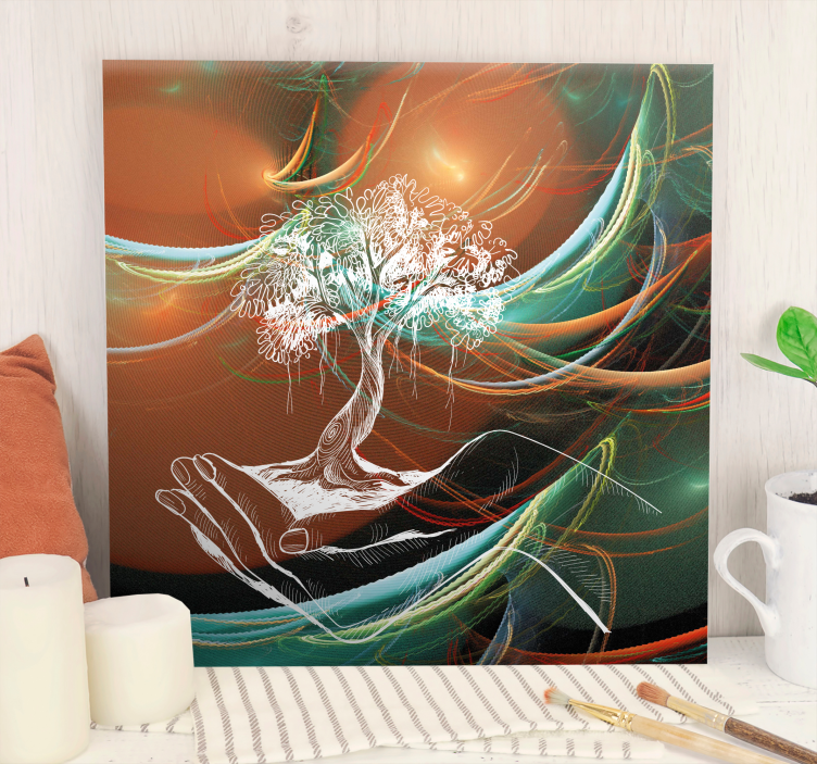 Tree canvas wall art hand holding tree - TenStickers
