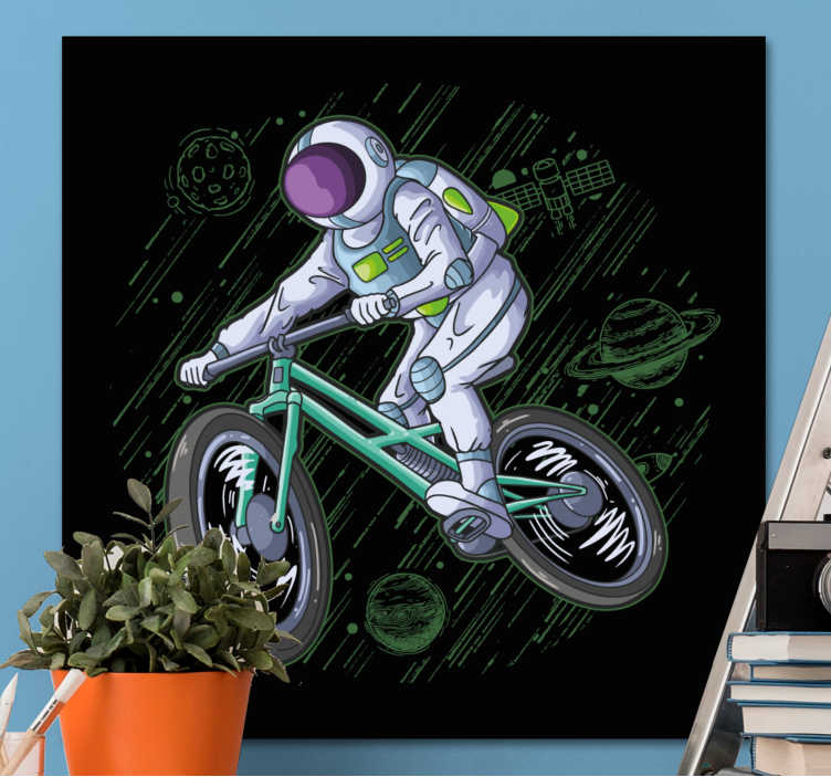 Video game framed wall art astronaut on bicycle - TenStickers