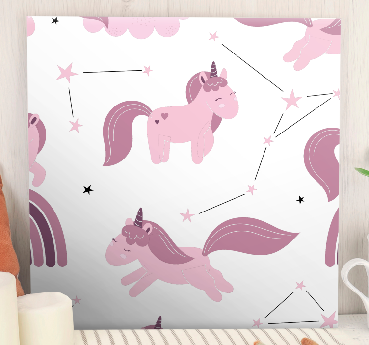 Pink designs with stars unicorn pictures framed - TenStickers