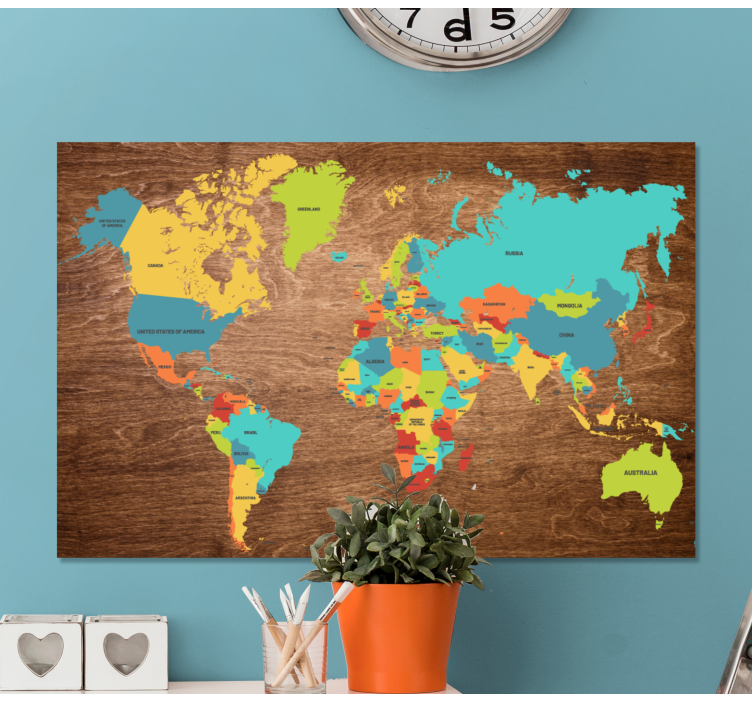 Wood texture world map canvas - TenStickers