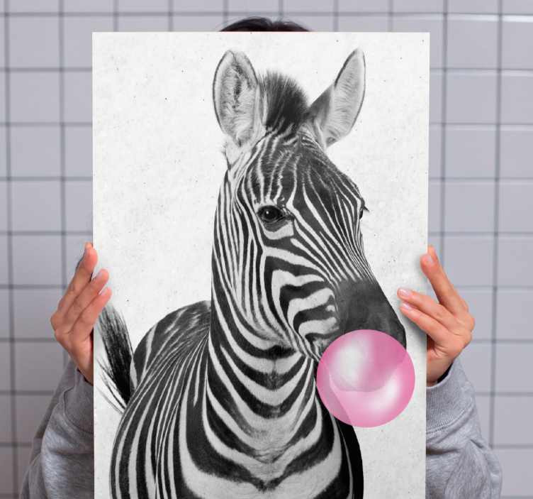 Zebra animal bubble gum modern canvas - TenStickers