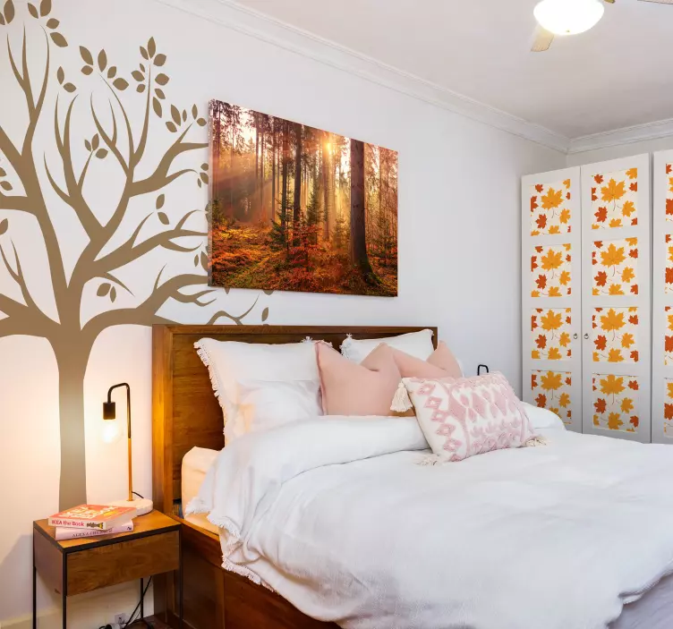 Silhouette autumn tree living room wall sticker - TenStickers
