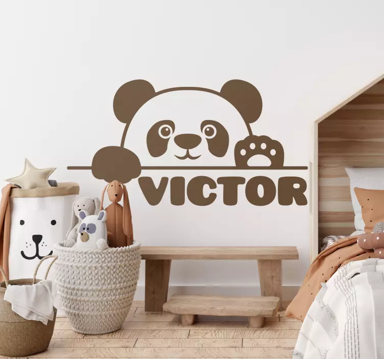 Peered baby panda with name nursery decal - TenStickers