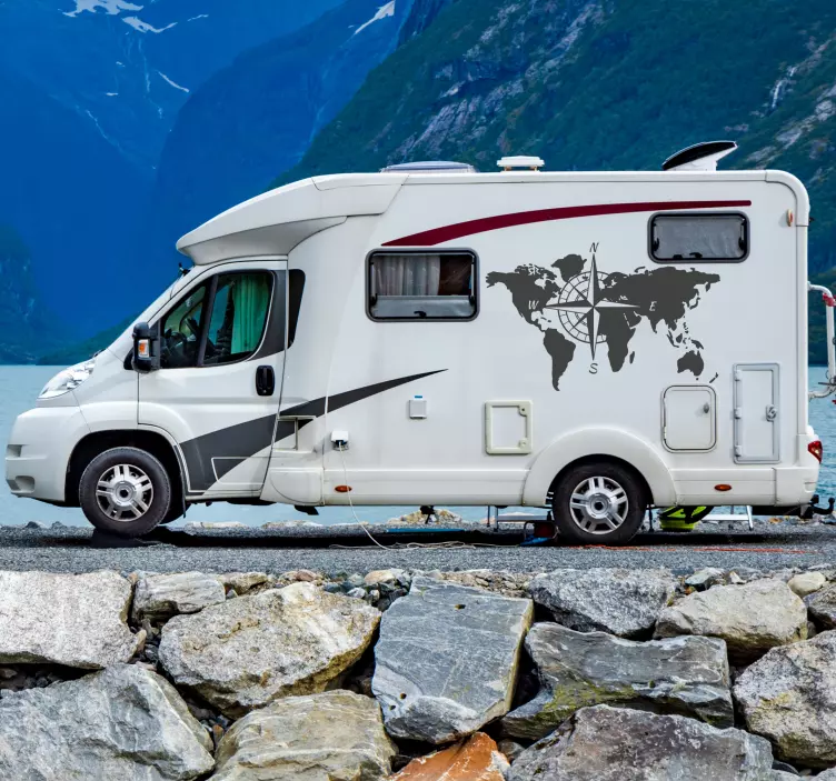 World map and compass campervan sticker - TenStickers
