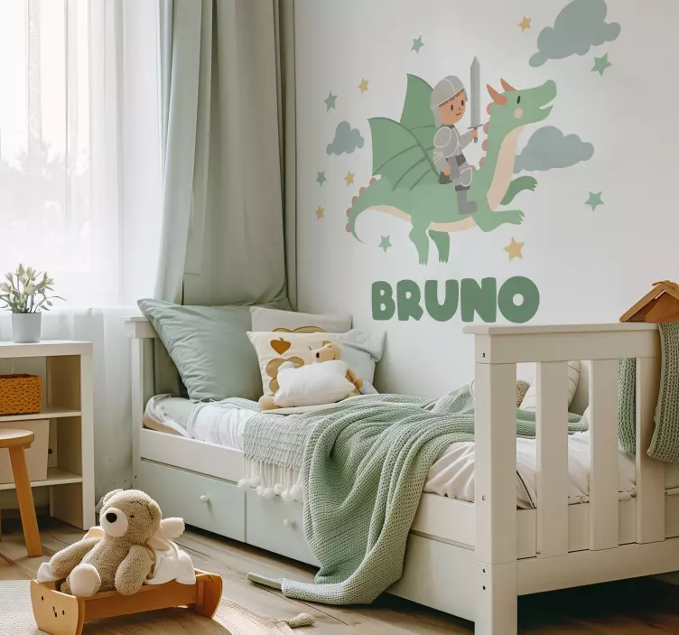 Little knight on a dragon sticker illustration - TenStickers