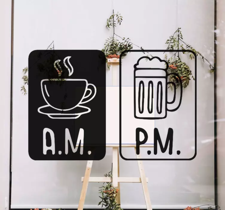 am and pm coffe and beer window sticker - TenStickers