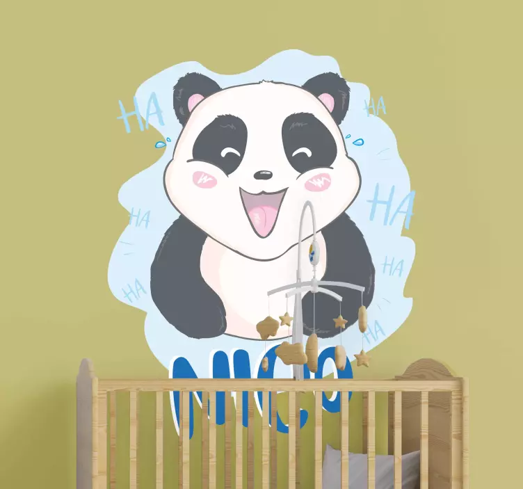 Baby panda surprised with name nursery sticker - TenStickers