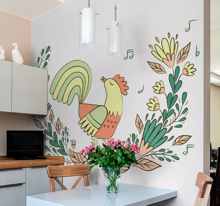 Big tail rooster bird wall sticker - TenStickers