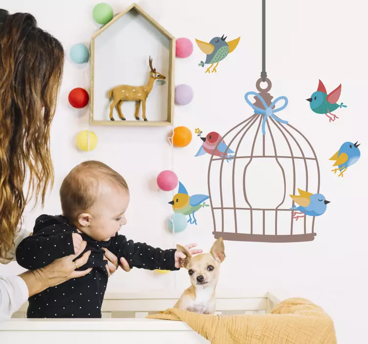 Birds and cage bird wall sticker - TenStickers