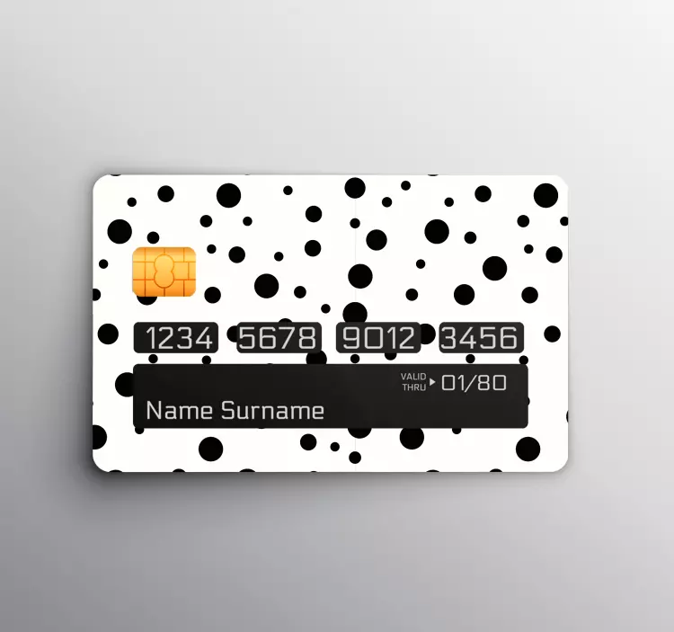 Black polka dots on white credit card sticker - TenStickers
