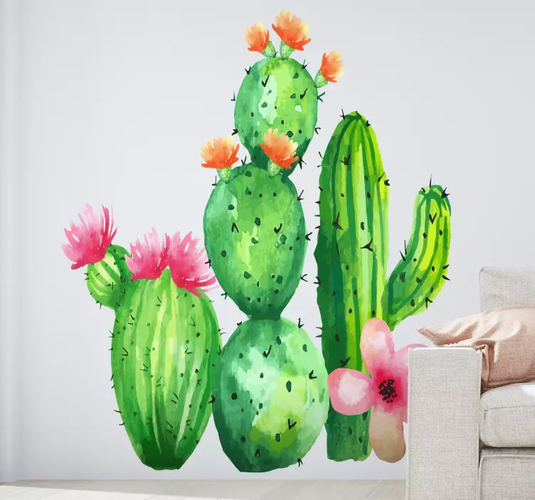 Blooming big cactus flower wall sticker - TenStickers