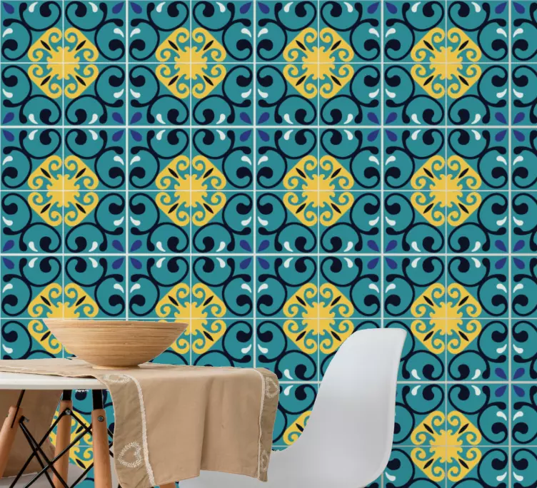 Blue tones cement tiles patterns wall sticker - TenStickers