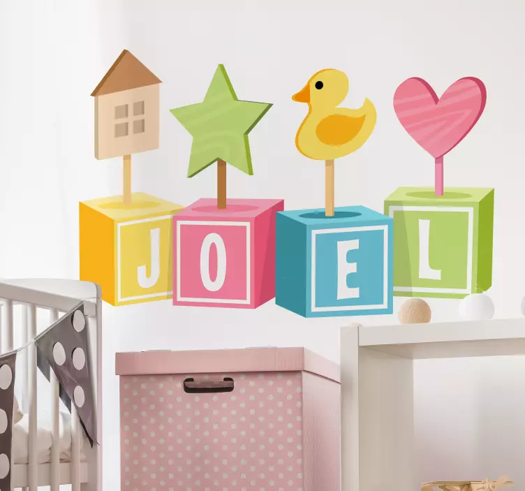 Children's Cubes with Name Wall Sticker - TenStickers