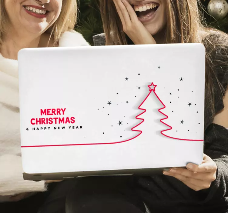 Christmas tree Line  christmas laptop sticker - TenStickers