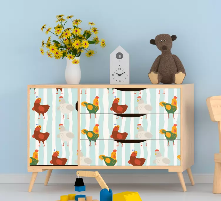 Colorful Farm Chickens furniture sticker - TenStickers