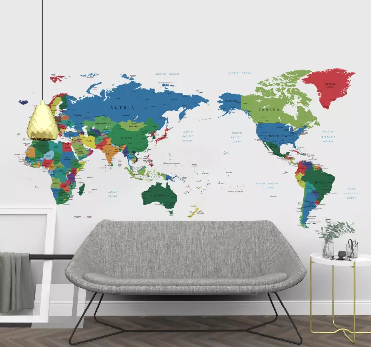 Coloured world map wall sticker - TenStickers