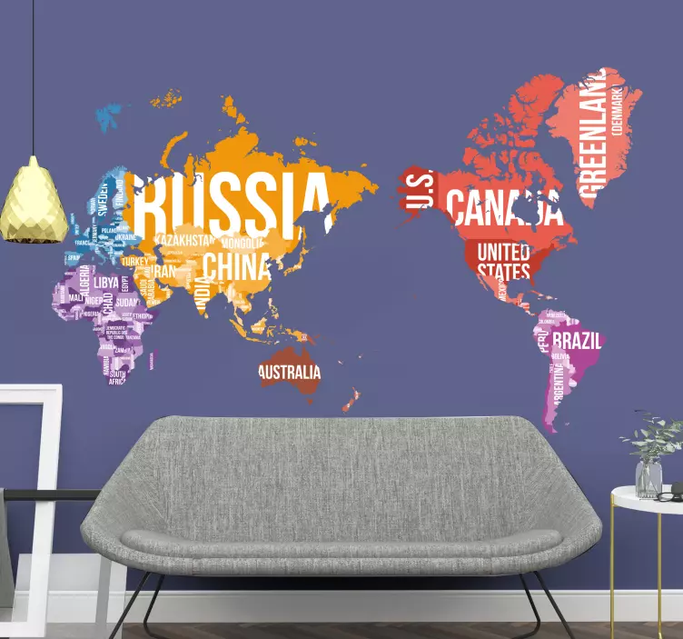 Colourful text country world map wall sticker - TenStickers
