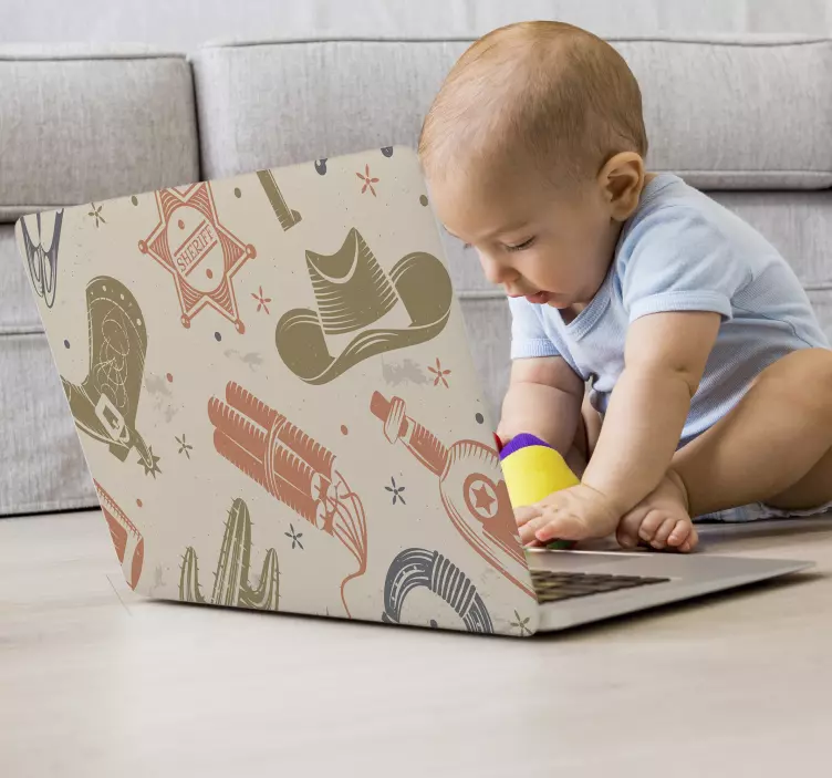 Cowboy elements pattern laptop sticker - TenStickers