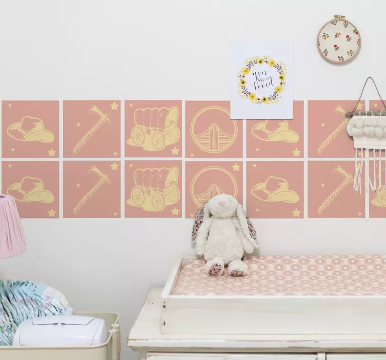 Cowboy wagon  tile sticker - TenStickers