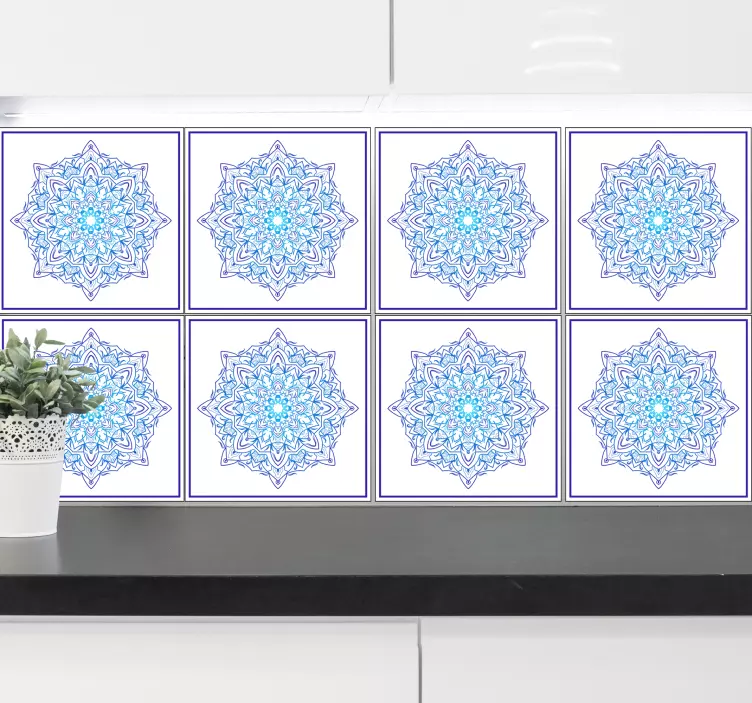 Delfts blue mandala  tile sticker - TenStickers