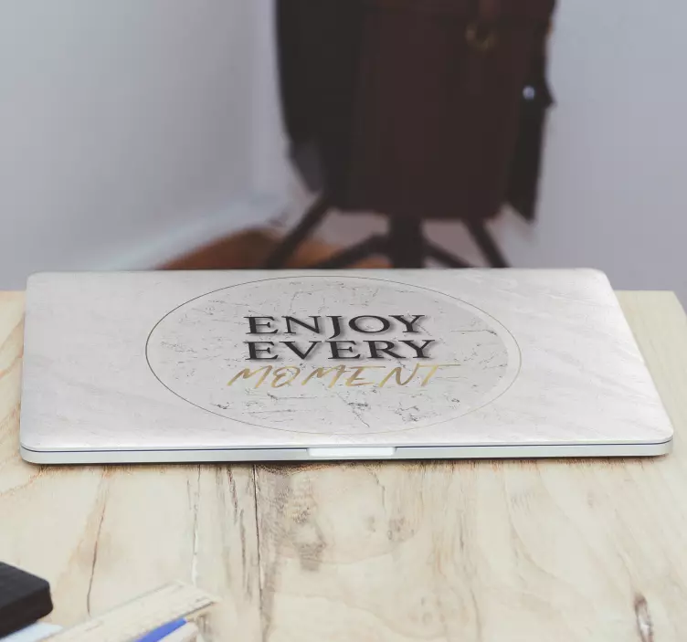Enjoy every moment quote marble laptop sticker - TenStickers