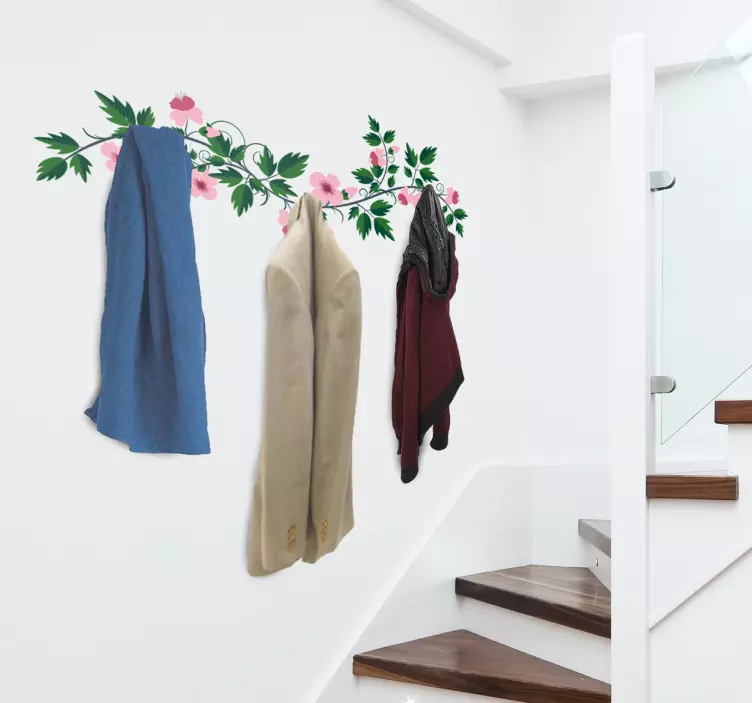 Floral coat rack coat hanger sticker - TenStickers