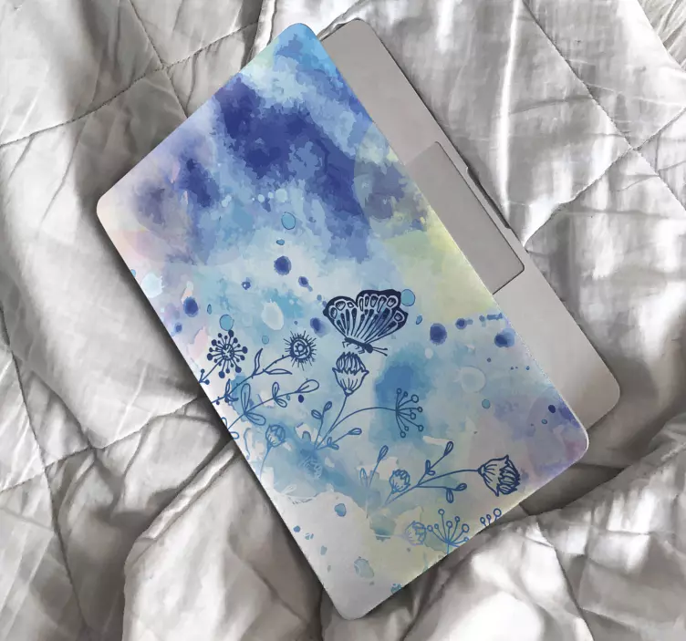 Floral draw and butterflies laptop skins - TenStickers