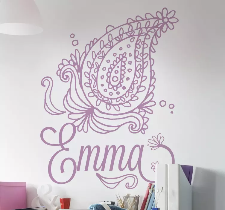 Floral paisley with name decoration wall decal - TenStickers