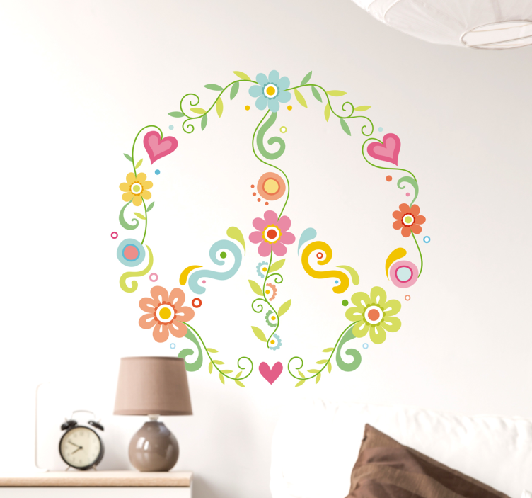 Floral peace symbol floral wall sticker - TenStickers