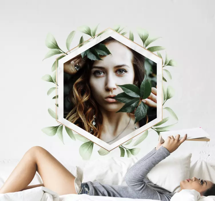 Foliage frame on white marble sticker - TenStickers