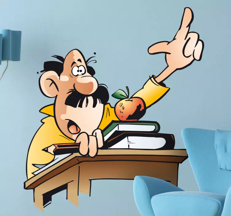 Funny Man Cartoon Hand Up Wall Sticker - TenStickers