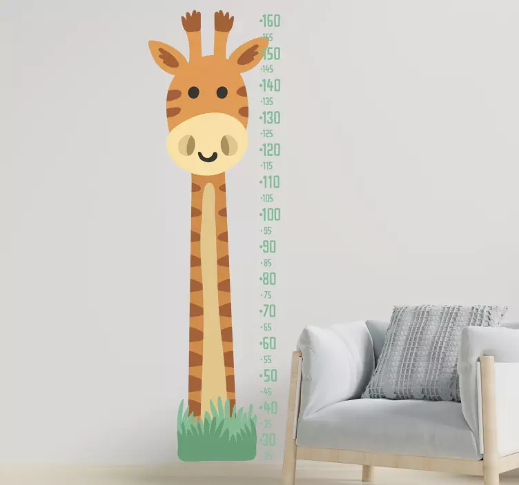 Giraffe with growth meter height chart sticker - TenStickers