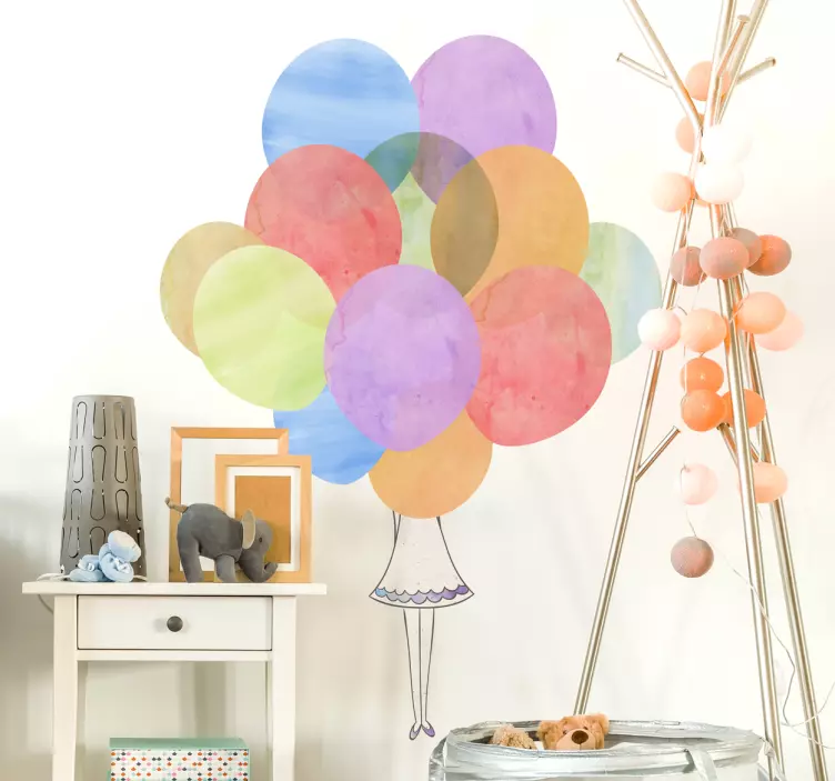 Girl behind balloons illustration sticker - TenStickers