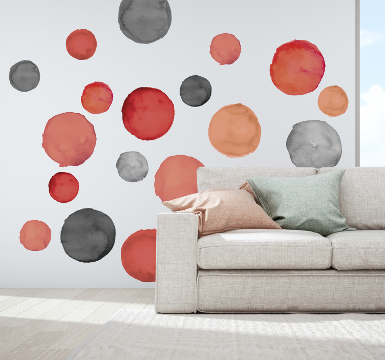 gray circles and pantone coral wall decal - TenStickers