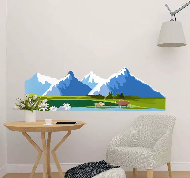 Green mountains with animals Country Sticker - TenStickers