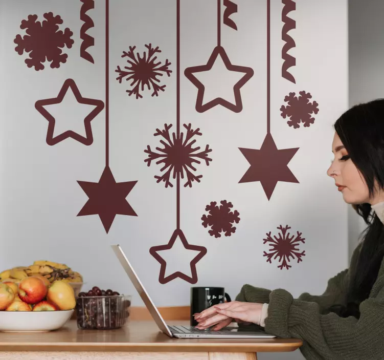 Hangning stars and snowflakes christmas decal - TenStickers