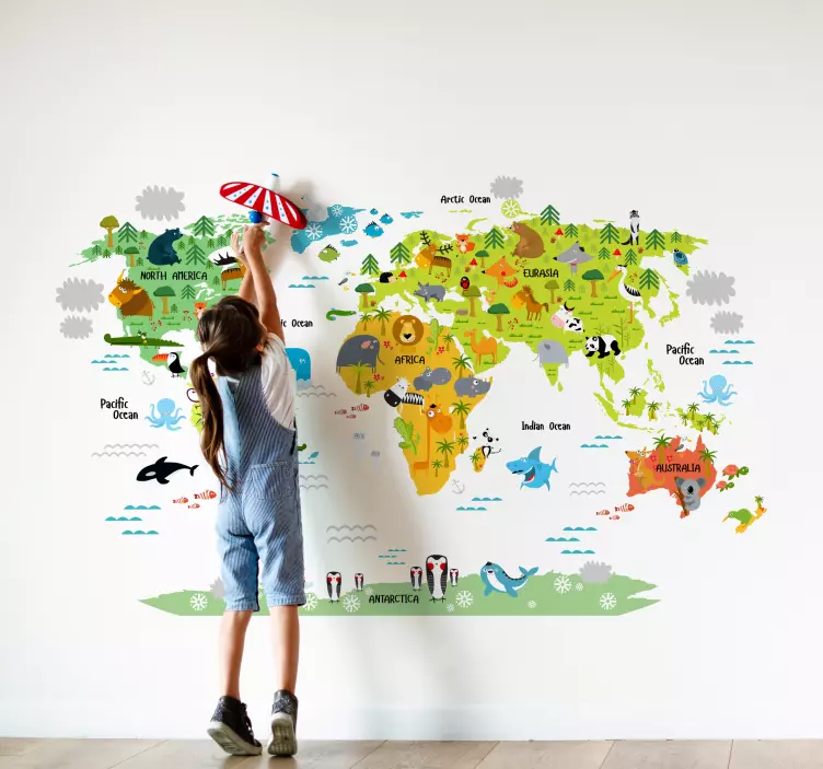 Kids Animal World Map Decal - TenStickers