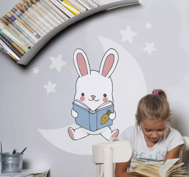 Kid's sticker playful reading bunny - TenStickers