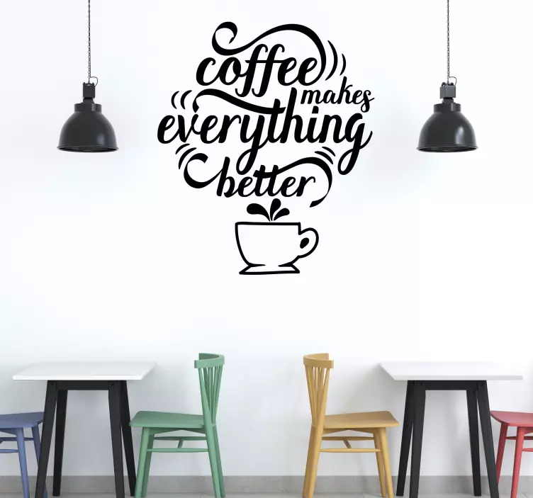 quote coffee with sketch cafe text wall sticker - TenStickers