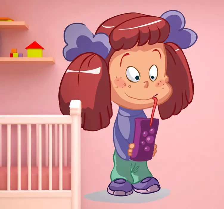 Little Girl Drinking Juice Kids Sticker - TenStickers