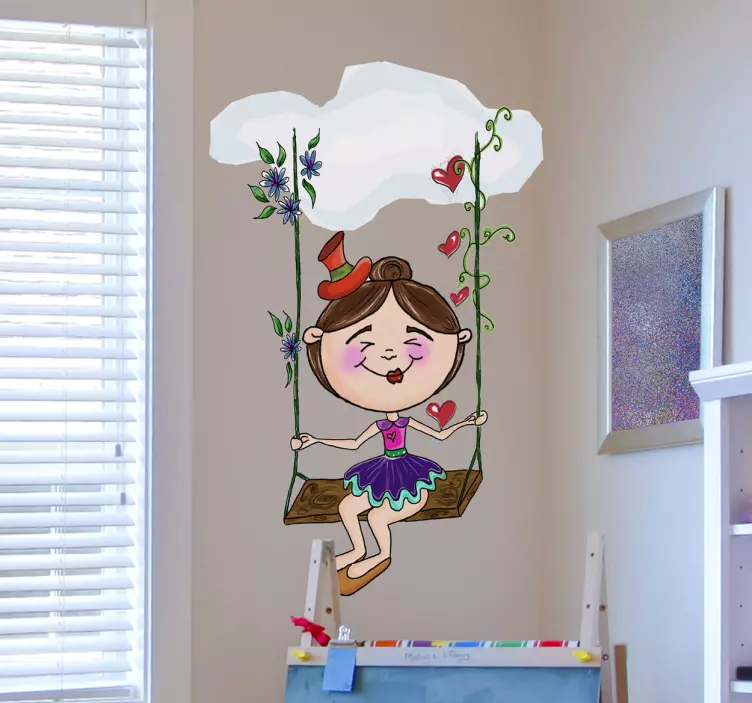 Little Girl in Swing Under Cloud Kids Decal - TenStickers