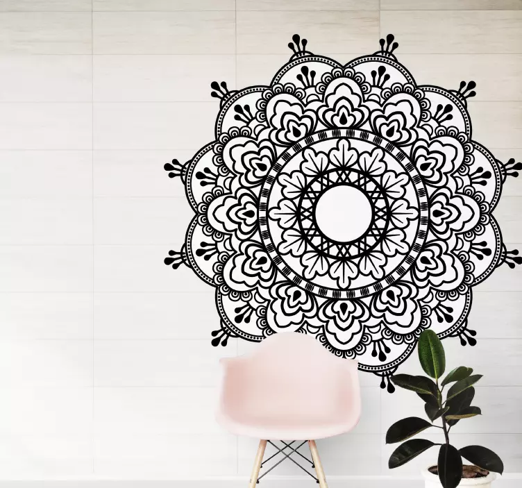 Mandala black and white bohemian wall decal - TenStickers