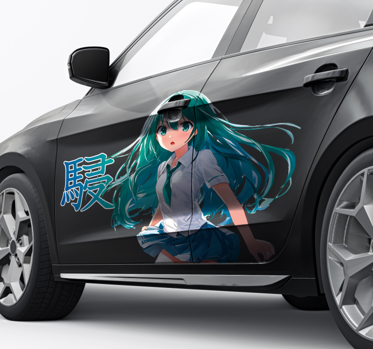 Manga girl green hair car sticker - TenStickers
