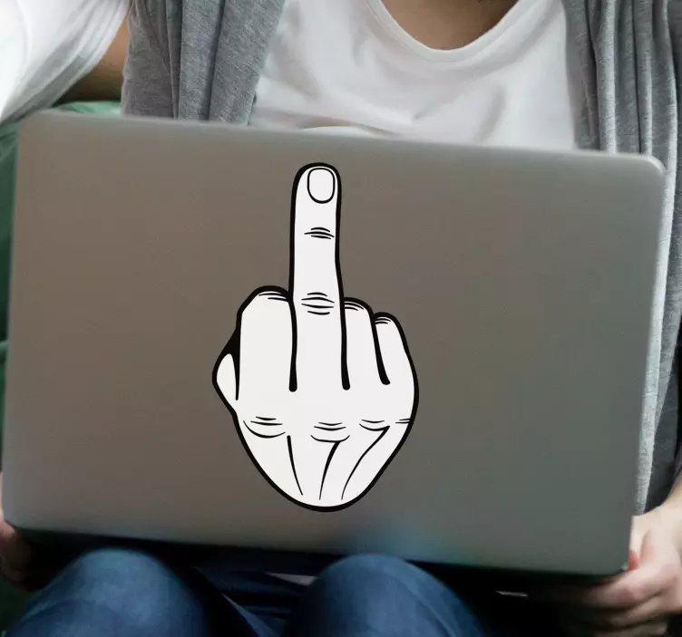 Middle finger white laptop sticker - TenStickers
