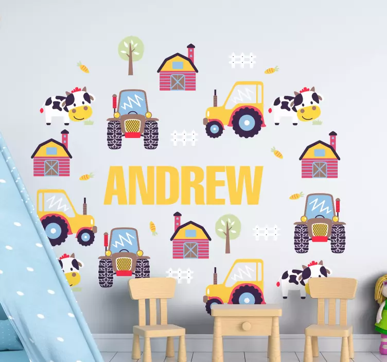 Name surrounded by Tractors toy sticker - TenStickers