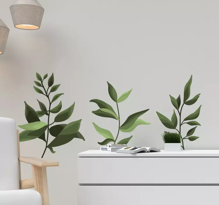 Painted leaves plant wall sticker - TenStickers
