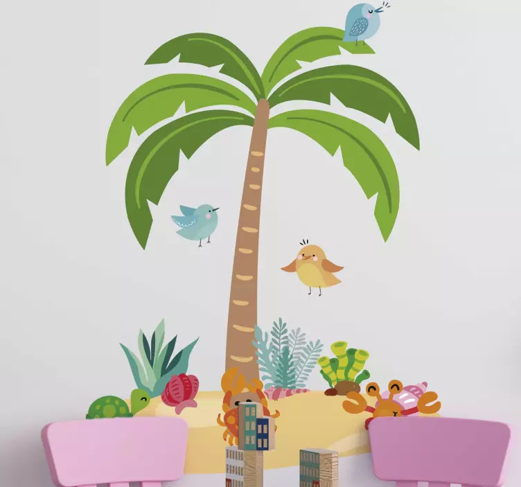 Palm tree and marine animals tree wall decal - TenStickers
