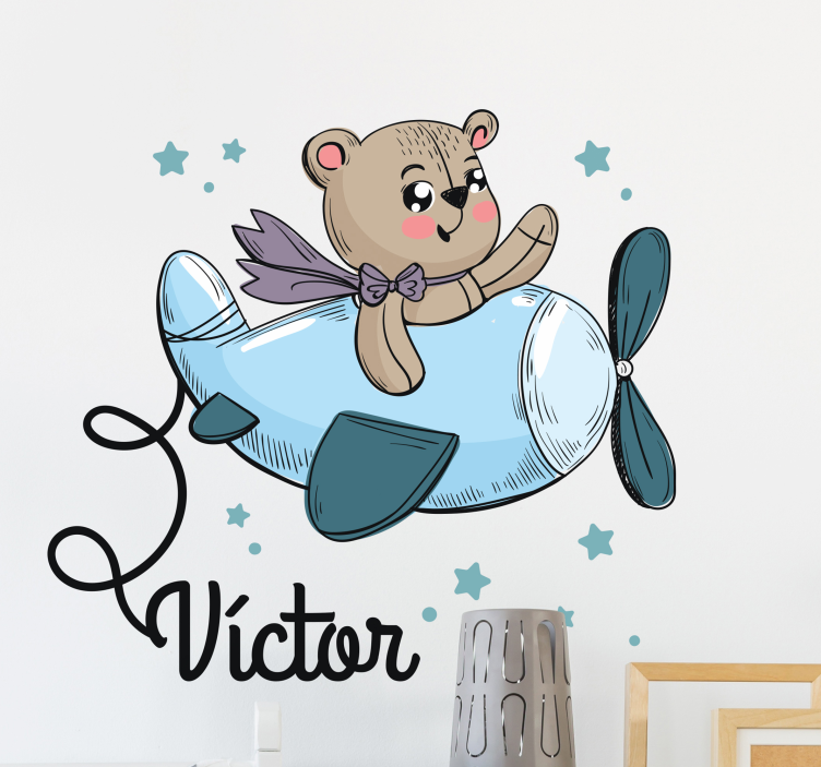 Personalised teddy bear airplane sticker - TenStickers